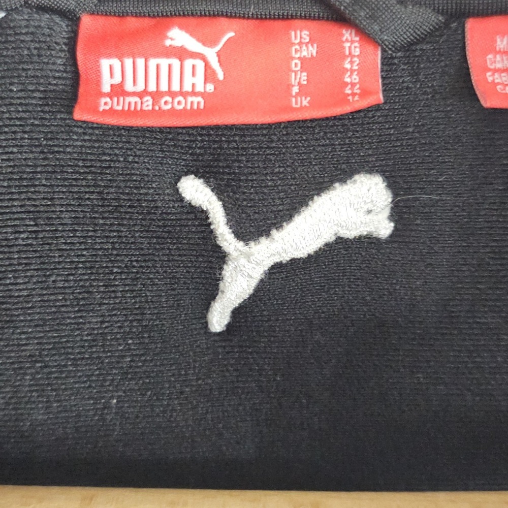 Puma Black Full Zip Track Jacket Womens XL White Stripe Retro Athletic Slim Fit - Picture 7 of 12